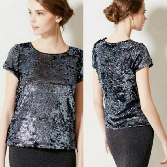 Anthropologie Tops - Anthropologie | Leifsdottir Blue Sequin Tee Top S
